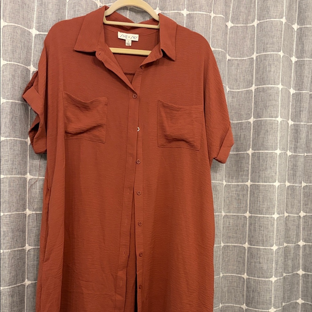 She Sky Rust-Orange Casual Button-Down dress